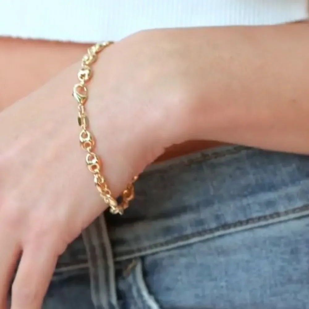 NEW 18K Gold Plated Puff Mariner Bracelet, 7.5 Inches